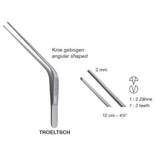 Troeltsch Angular Shaped, Ear Dressing Forceps, 2 mm , 1X2 Teeth, 12 cm