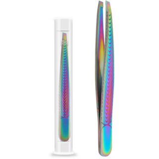 Hair Removal Slanted Tip Eyebrow Tweezer Stainless Steel Titanium Color