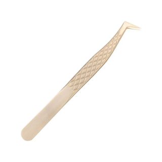 Satin Gold L-Shaped Volume Tweezers For Eyelash Extension