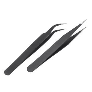 2pcs Antistatic Stainless-Steel Tweezer Straight Curved Tip Tweezer