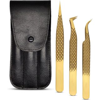 Image of Gold Stainless Steel Eyelash Extension Tweezers Set